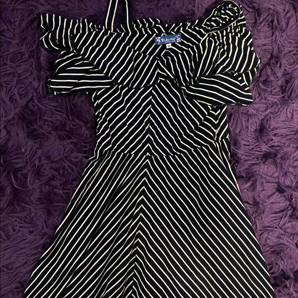 Black and white striped dress.